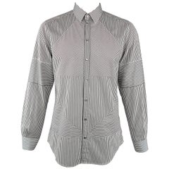 Men's DOLCE & GABBANA Size L White & Black Stripe Patchwork Cotton Long Sleeve