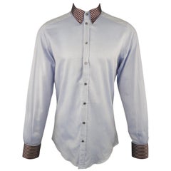 Men's DOLCE & GABBANA Size M Light Blue Cotton Burgundy Stripe Collar Shirt
