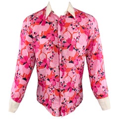 Men
s DOLCE 
GABBANA Size M Pink Floral Linen Button Up Long Sleeve Shirt