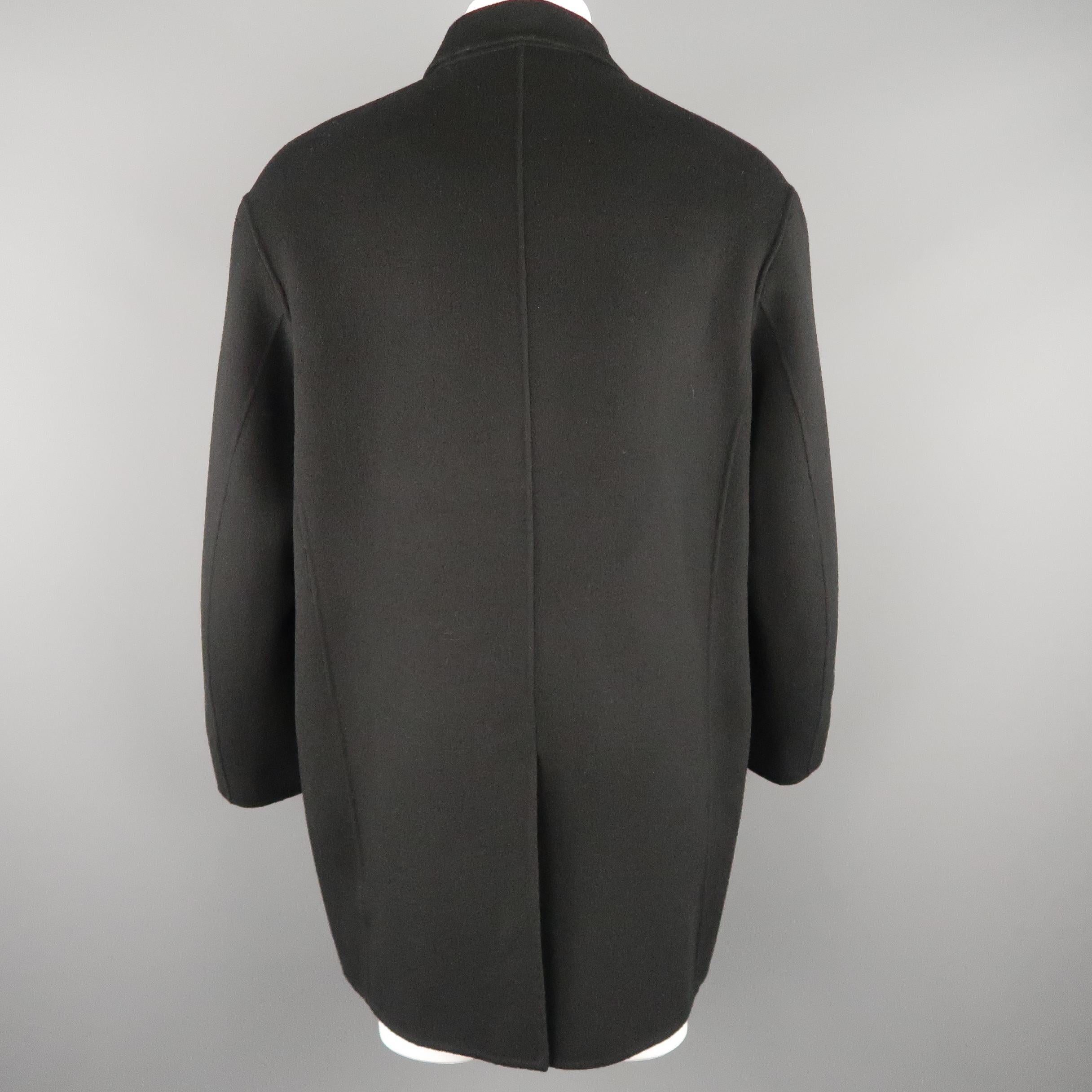 Men's DONNA KARAN M Black Solid Wool / Nylon Hidden Placket Car Coat 2