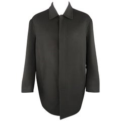 Used Men's DONNA KARAN M Black Solid Wool / Nylon Hidden Placket Car Coat