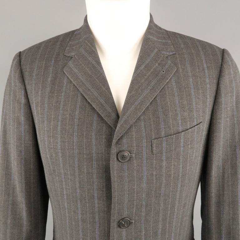Men's DRIES VAN NOTEN 38 38 Gray and Stripe Wool Notch Lapel Coat For at 1stDibs