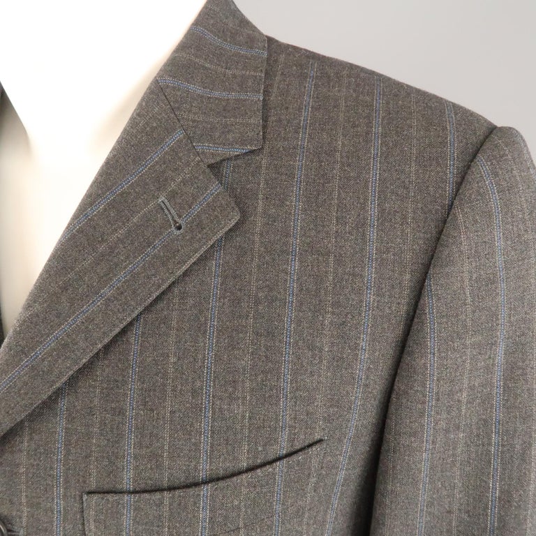 Men's DRIES VAN NOTEN 38 38 Gray and Stripe Wool Notch Lapel Coat For at 1stDibs