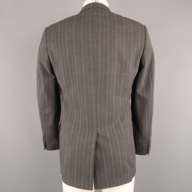 Men's DRIES VAN NOTEN 38 Size 38 Gray and Blue Stripe Wool Notch Lapel ...