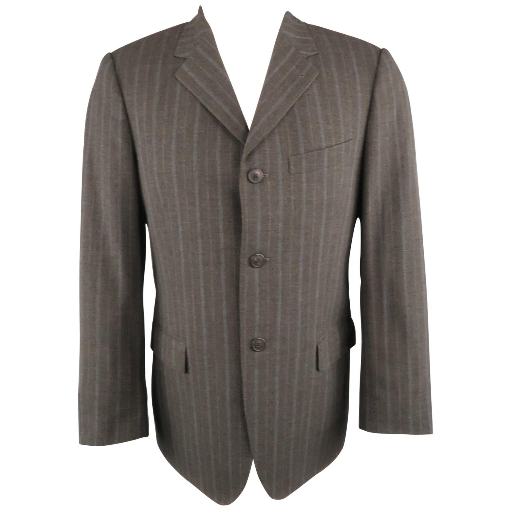 Men
s DRIES VAN NOTEN 38 Size 38 Gray 
Blue Stripe Wool Notch Lapel Sport Coat