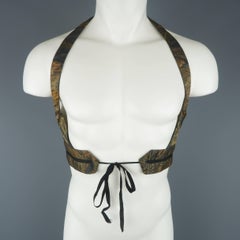 Men's DRIES VAN NOTEN M Gold & Copper Jacquard Silk / Linen Halter Harness Vest