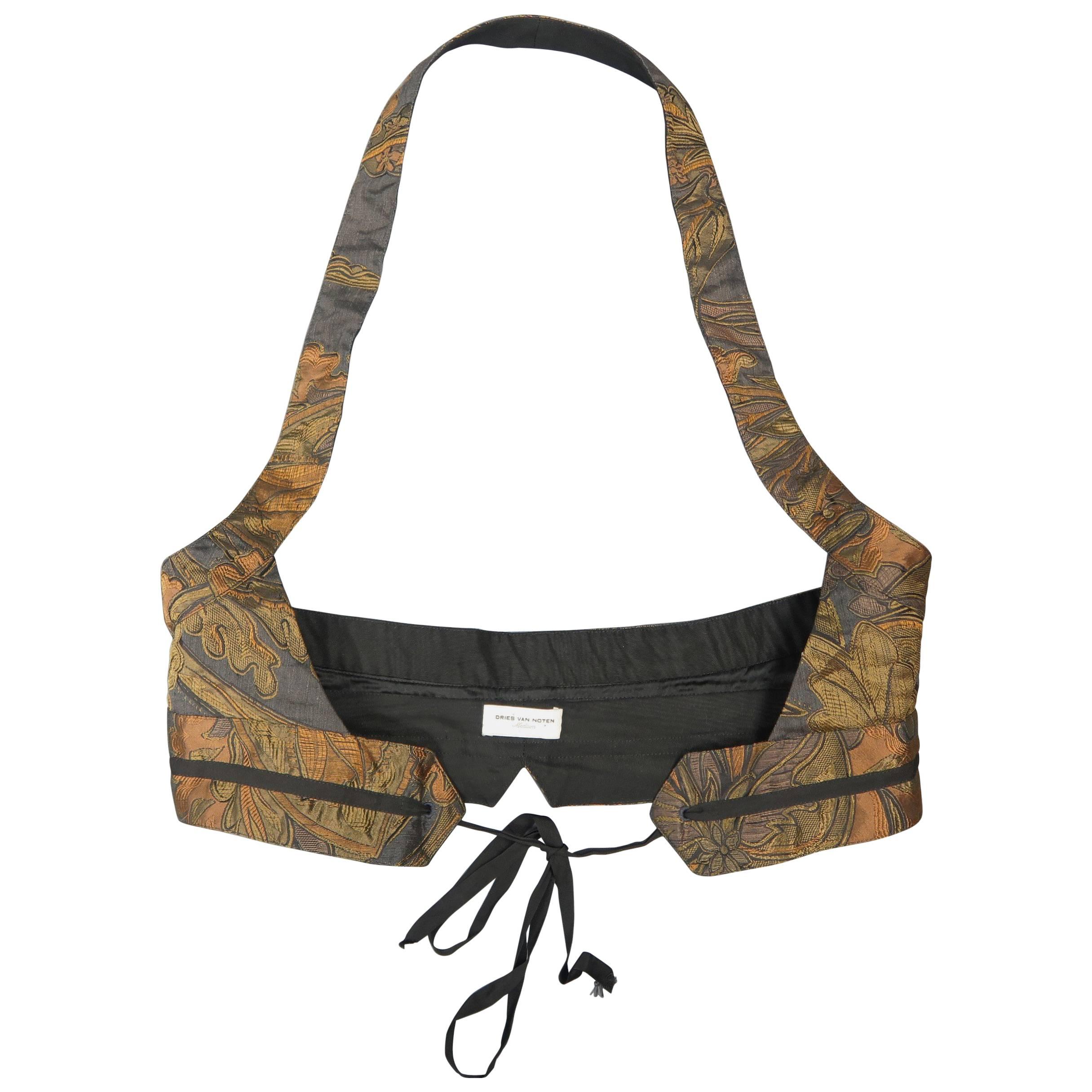 Men
s DRIES VAN NOTEN M Gold 
Copper Jacquard Silk / Linen Halter Harness Vest