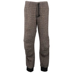 Men's DRIES VAN NOTEN Size 34 Beige Glenplaid Wool Drawstring Knee Pad Joggers