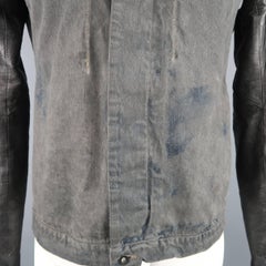DRKSHDW by Rick Owens Charcoal Dyed Denim Black Leather Bomber Jacket