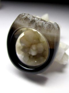 Druzy Quartz Ring Uncut Crystals Brunia Flower Natural Brazilian Gemstone