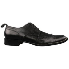 Men's DSQUARED2 Size 11 Black Lizard Textured Leather Lace Up Wingtip Shoes