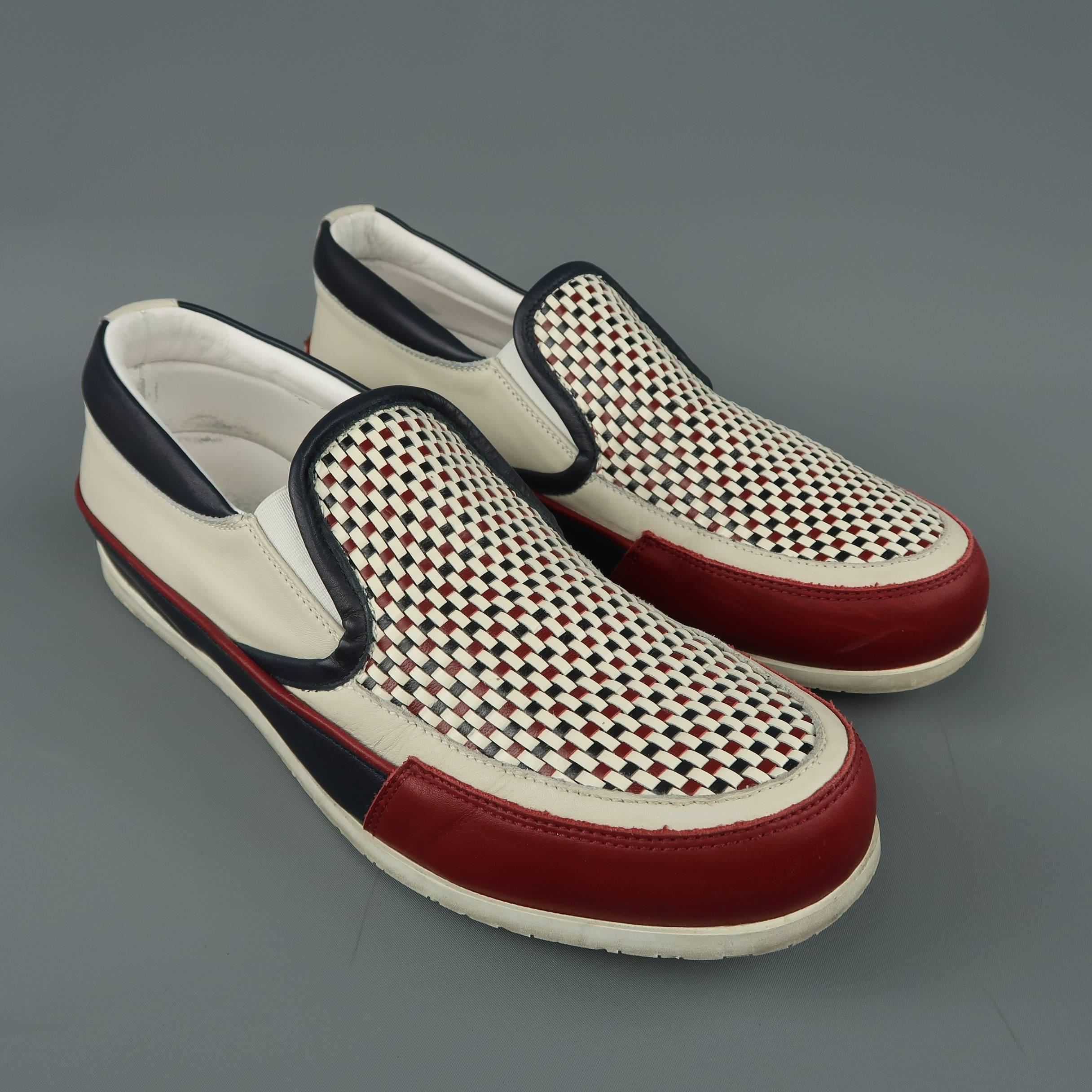 Beige Men's DSQUARED2 Size 12 Red White & Blue Woven Leather Slip On Sneakers