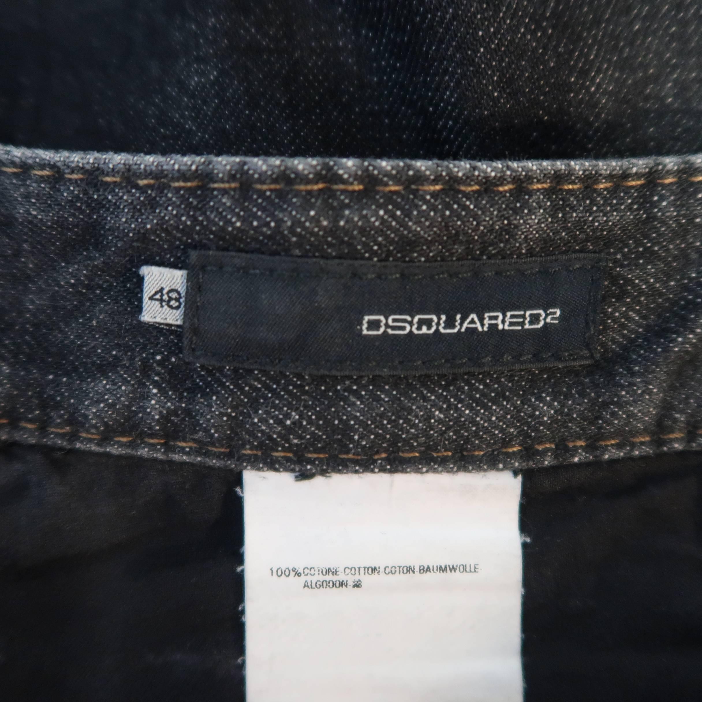 Men's DSQUARED2 Size 32 Black Distressed Wax Coated Selvedge Denim Jeans 3
