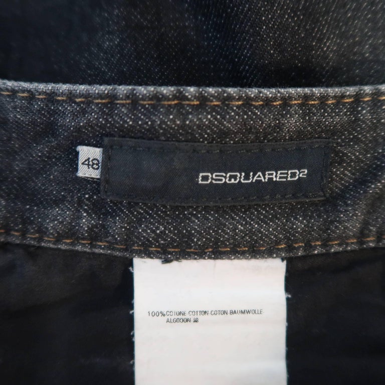 Men's DSQUARED2 Size 32 Black Distressed Wax Coated Selvedge Denim ...