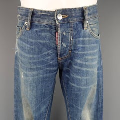 Men's DSQUARED2 Size 32 Distressed Dirty Medium Wash Denim Blue Jeans