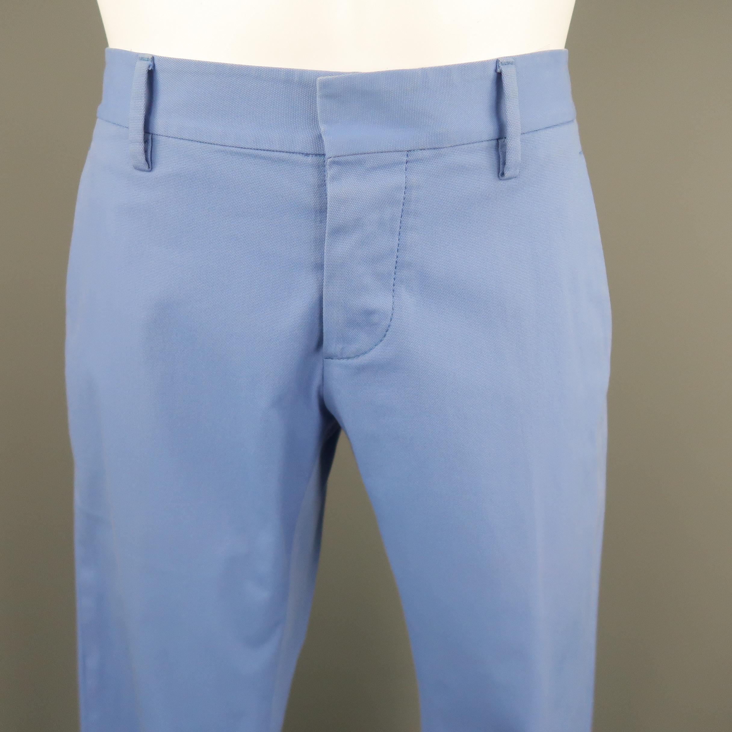 DSQUARED2 pants come in light blue canvas with a low rise, skinny leg, and tab back. Made in Italy.
 
Excellent Pre-Owned Condition.
Marked: IT 46
 
Measurements:
 
Waist: 33 in.
Rise: 8 in.
Inseam: 30 in.
