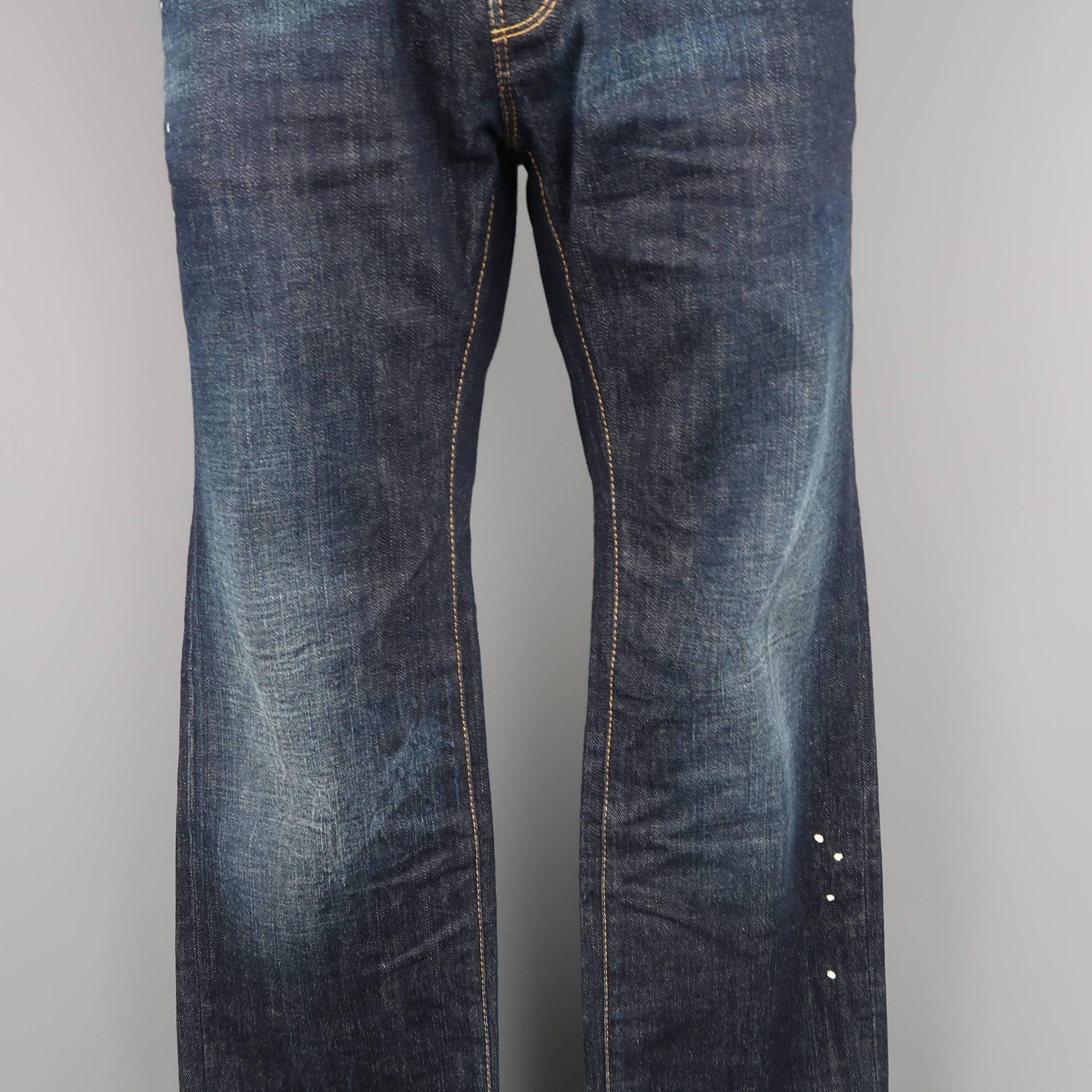 Men's DSQUARED2 Size 34 Dark Dirty Wash Denim Distressed Paint Splatter Jeans In Excellent Condition In San Francisco, CA