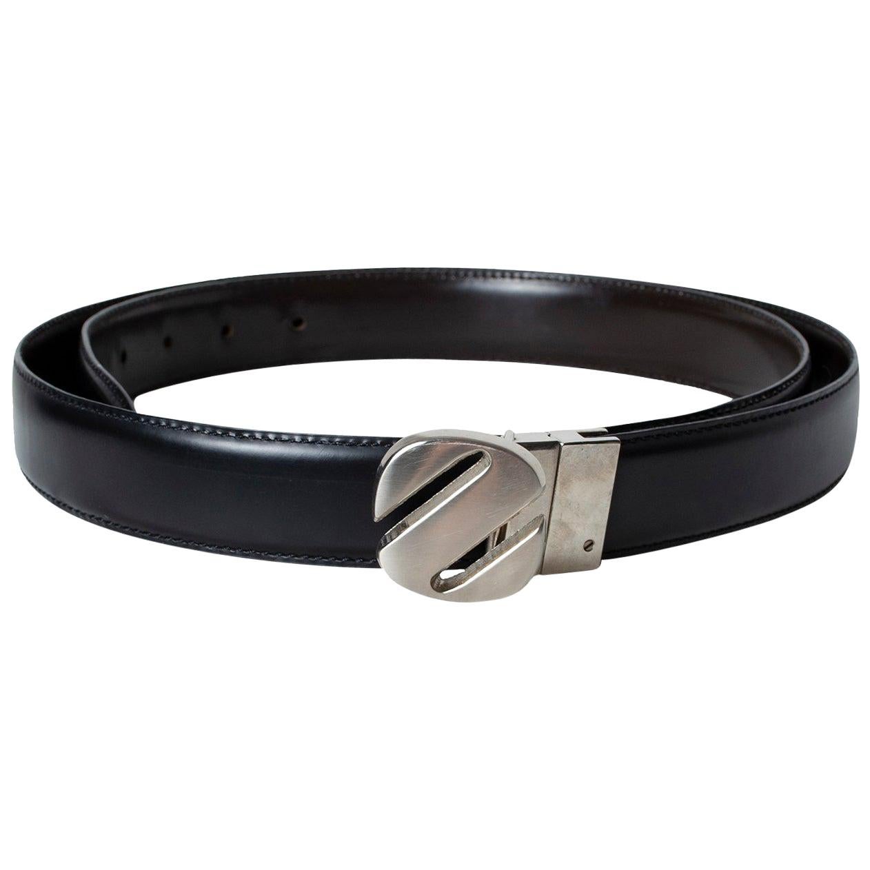 Men's E. Zegna Reversible Black/Brown Belt with Silver Signature Buckle - US 42