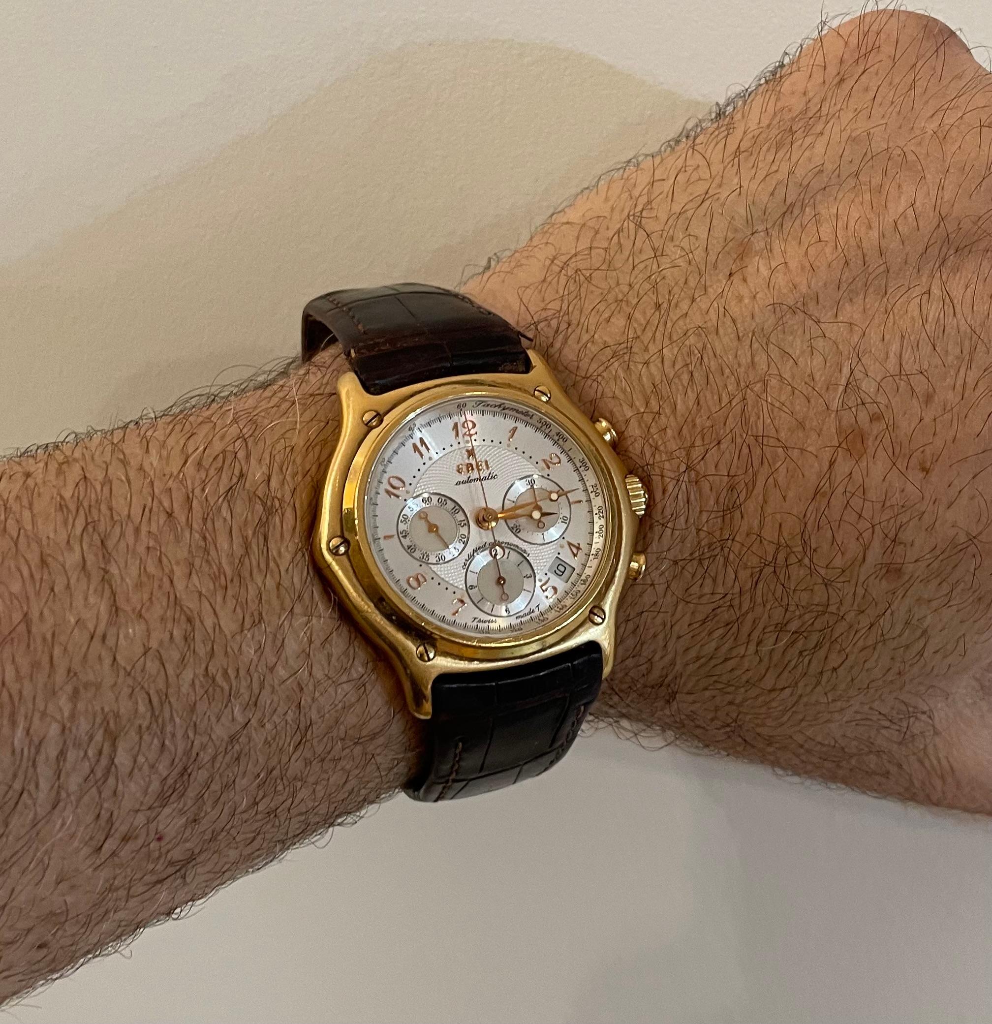 Men's EBEL Wristwatch 1911 Le Modulor Chronograph E5137240, 18kt Rose Gold In Good Condition In Manhasset, NY
