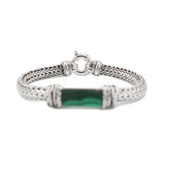Men’s Effy Silver 10.20 CT Malachite Braided Chain Wheat Mesh Link Bracelet