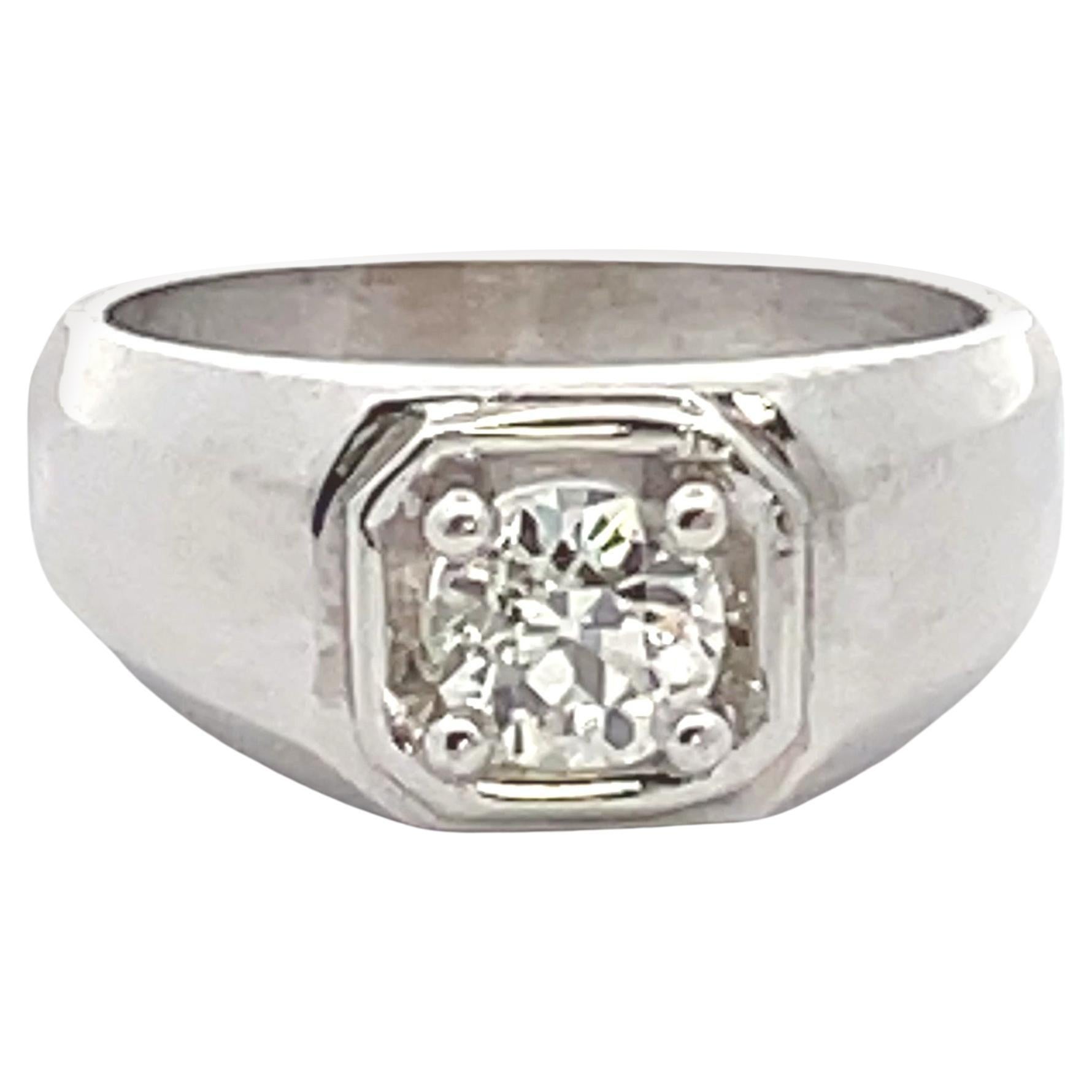 Anello da uomo con diamante rotondo certificato EGL in oro bianco 14K con incastonatura a forchetta