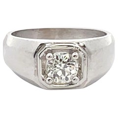 Herren EGL-zertifizierter runder Diamantring in 14K Weißgold mit Zackenbesatz, EGL-zertifiziert