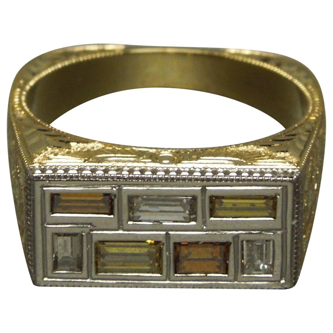 Men's Egyptian Sarcophagus 18 Karat Platinum Diamond Ring