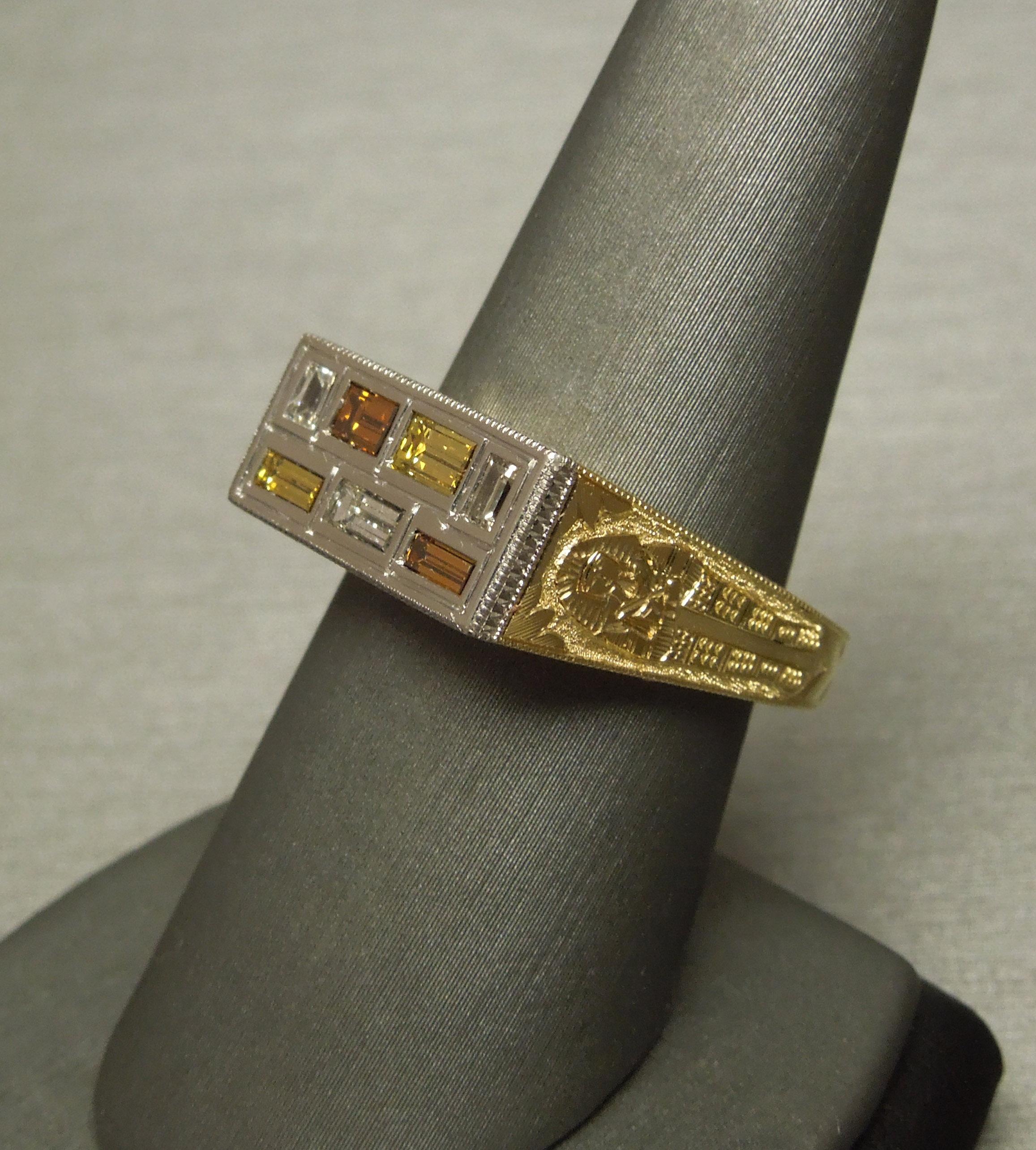 Men's Egyptian Sarcophagus 18 Karat Platinum Diamond Ring In Excellent Condition In METAIRIE, LA