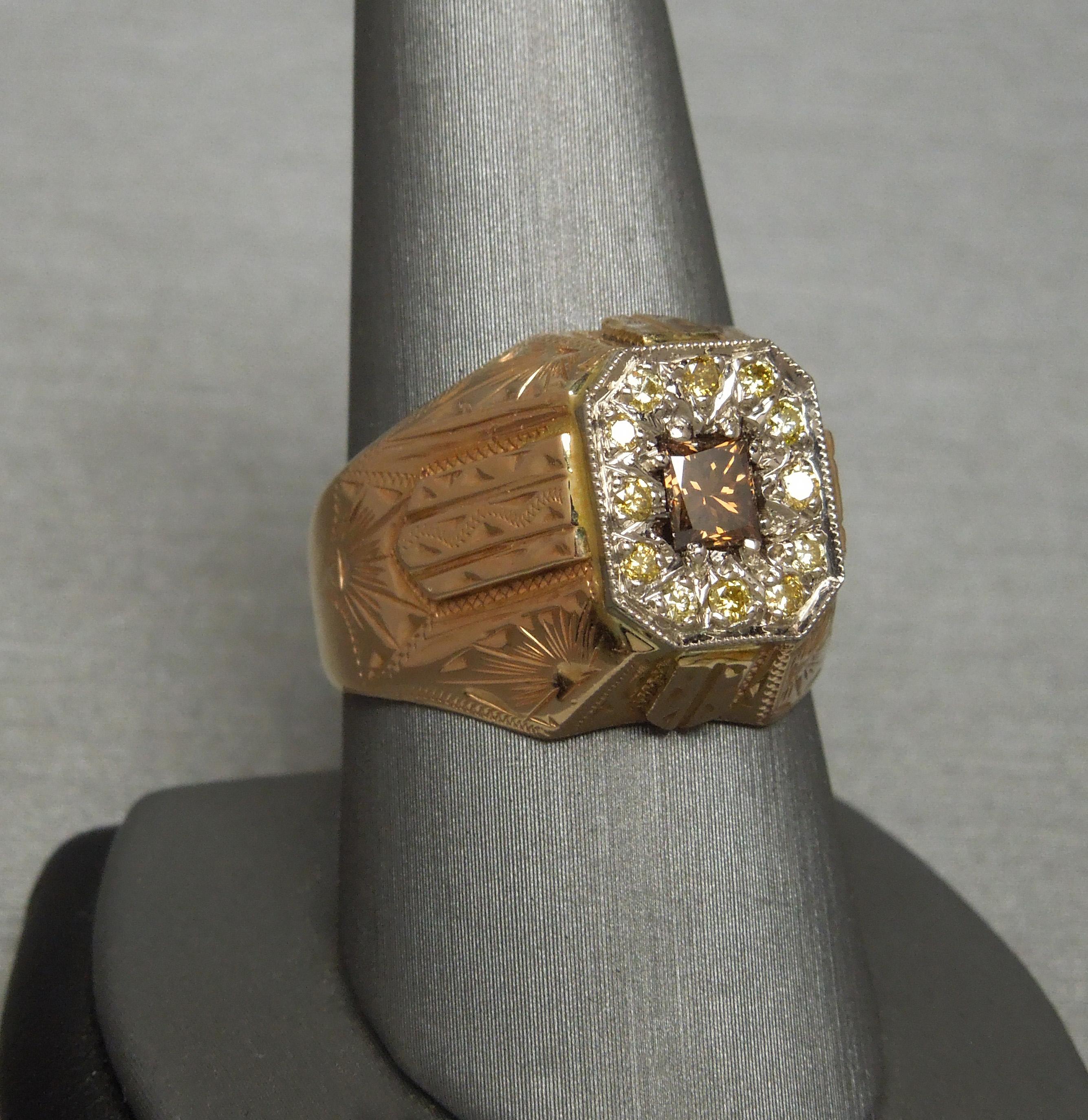 Men's Egyptian Volcanic Diamond Pyramid Ring In Good Condition For Sale In METAIRIE, LA