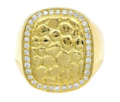 Men's Embossed Alligator Pattern Ring with Diamond Halo in 18 Karat Yellow Gold