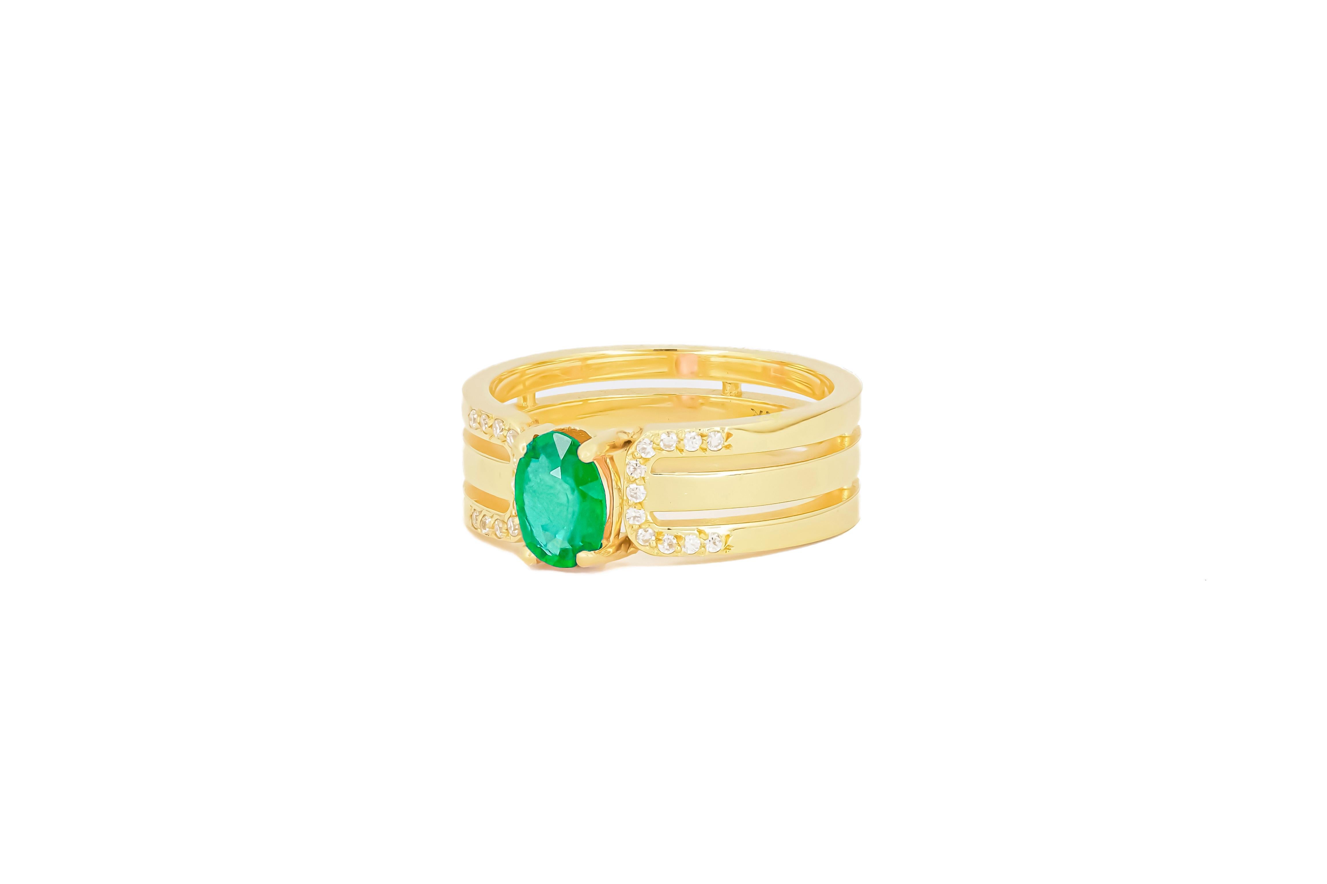 For Sale:  Men's emerald 14k gold ring. 3