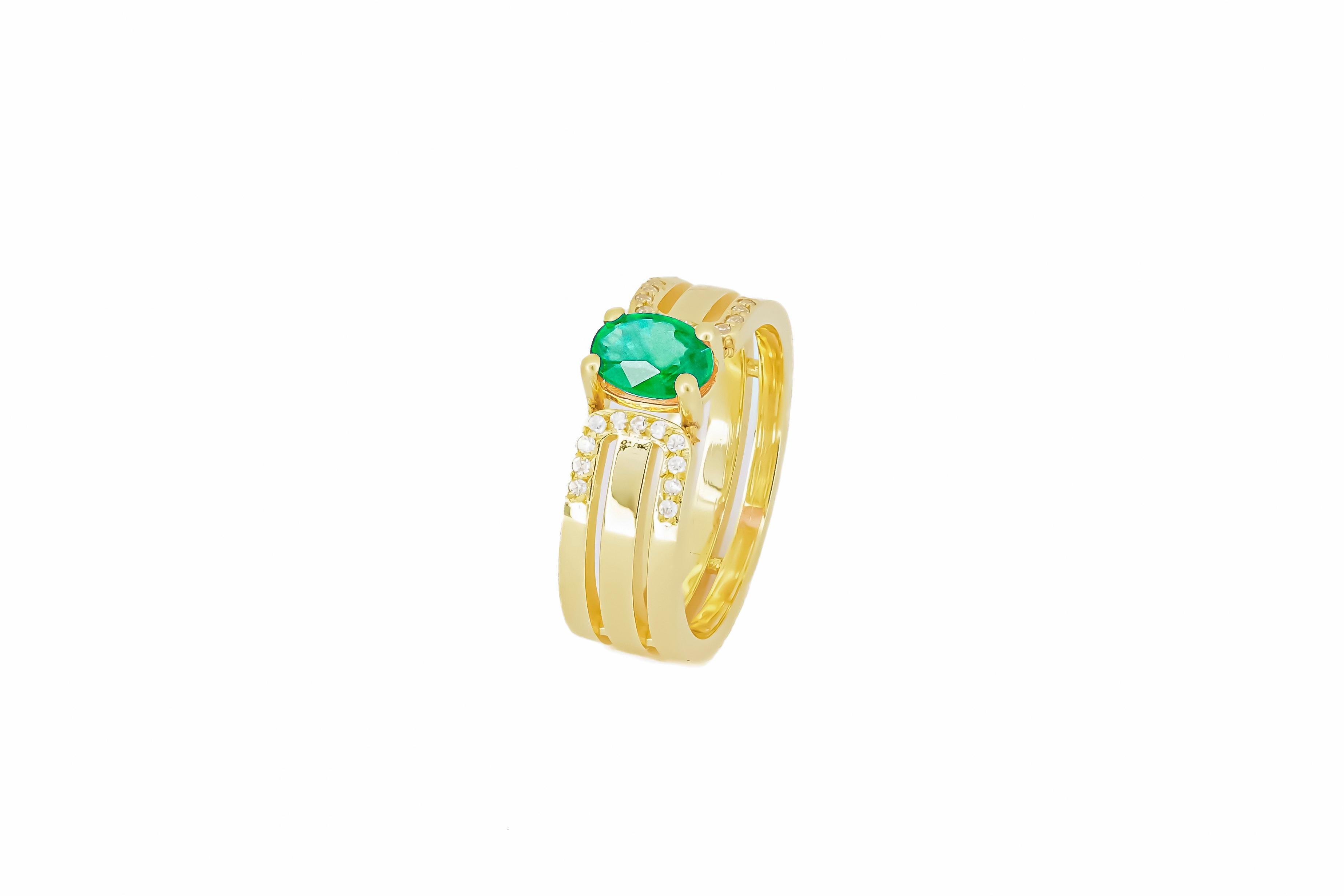 Men's emerald 14k gold ring.  In New Condition For Sale In Istanbul, TR