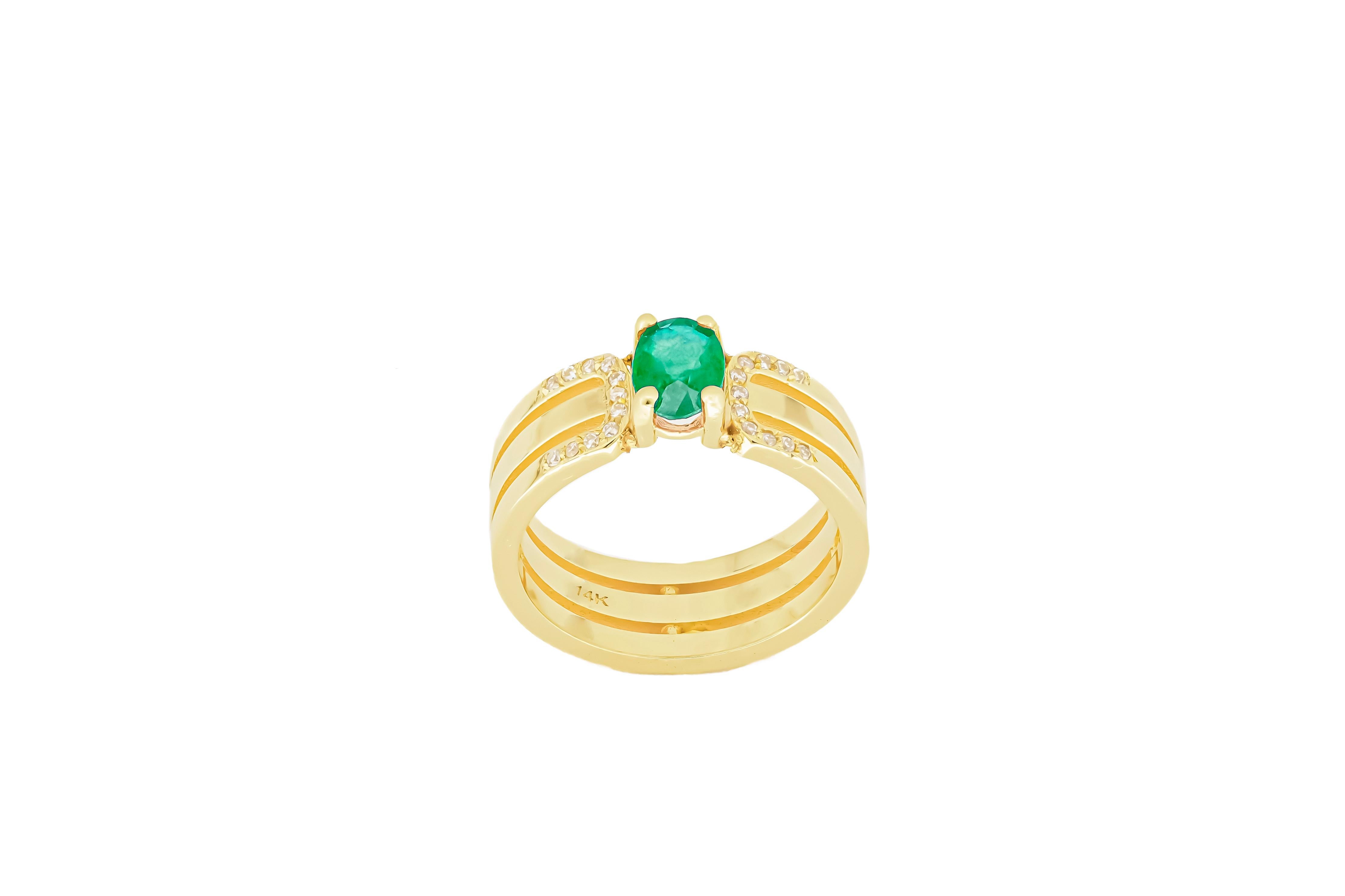 For Sale:  Men's emerald 14k gold ring. 6