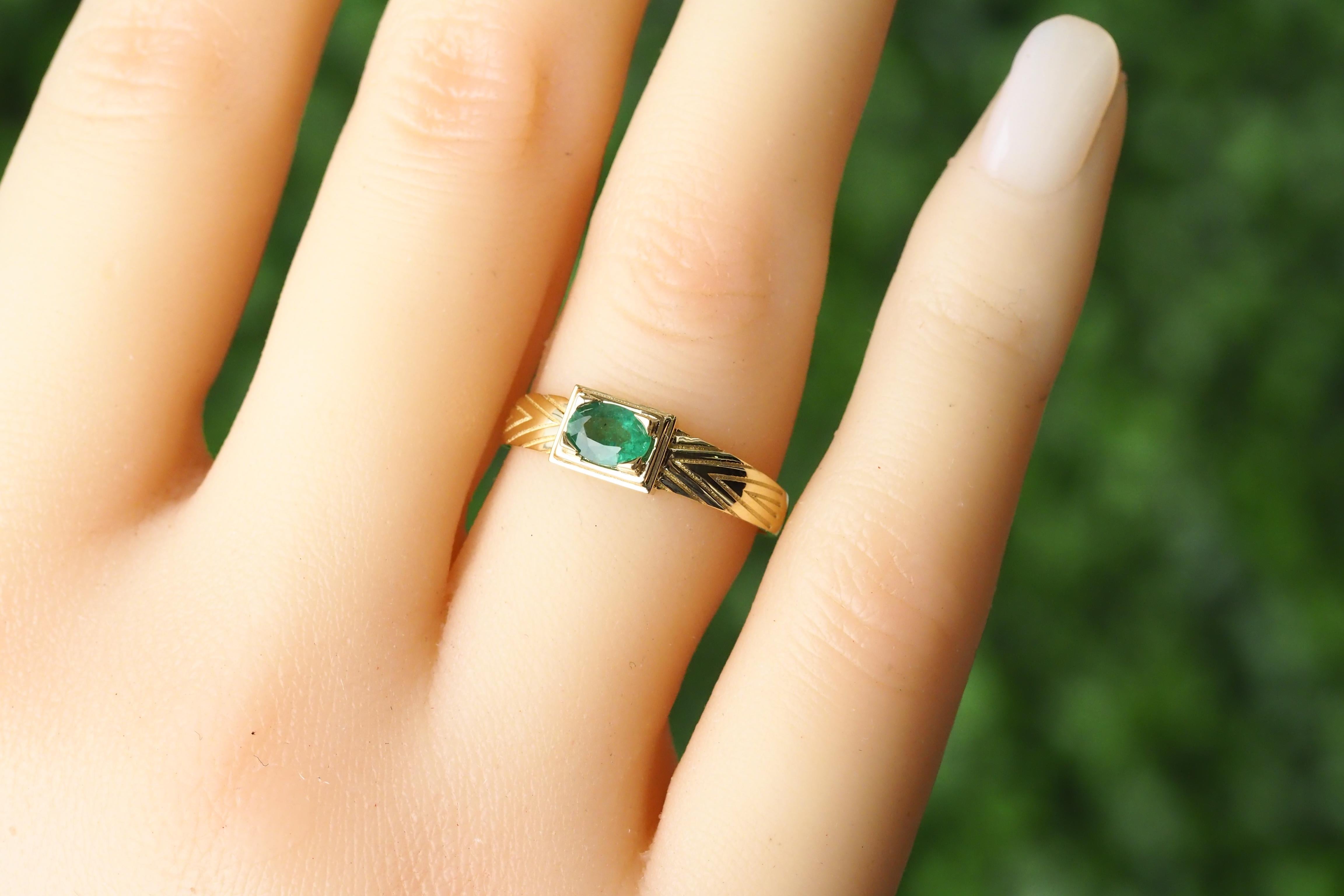 Men's emerald 14k gold ring. 4