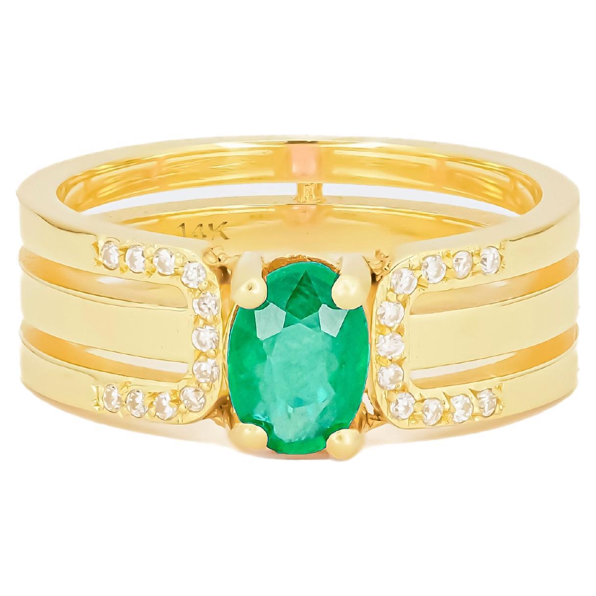 Men's emerald 14k gold ring.  For Sale