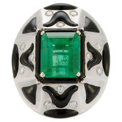 Anello da uomo con smeraldo e smalto