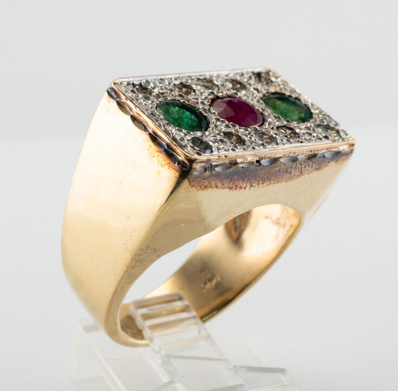 Bague vintage pour homme en or 14 carats avec émeraude, diamants et rubis en vente 7