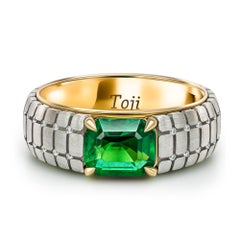 Men’s Emerald Ring, 18k White & Yellow Gold Emerald & Diamonds Ring