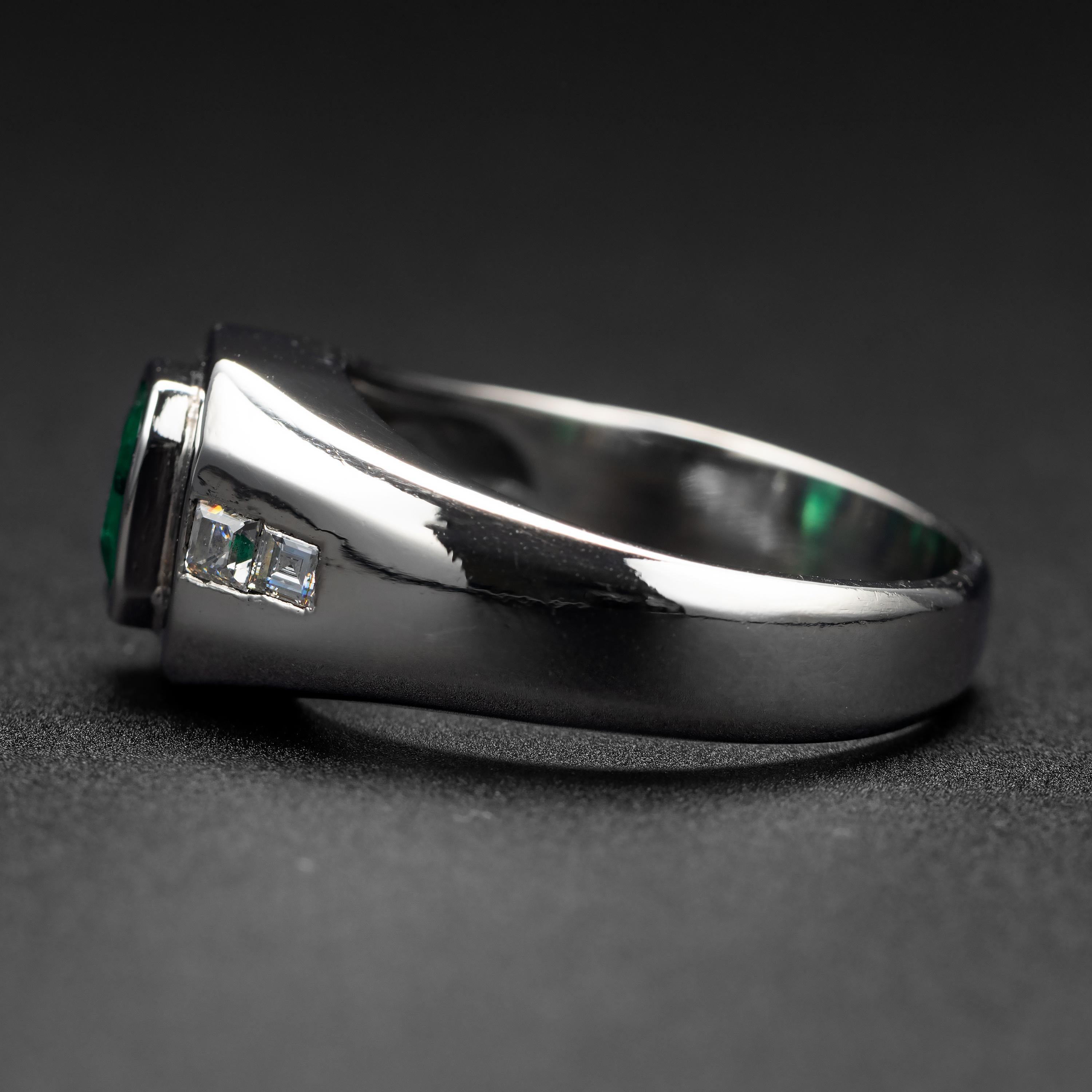 Emerald Cut Men's Emerald Ring with Diamonds in Platinum