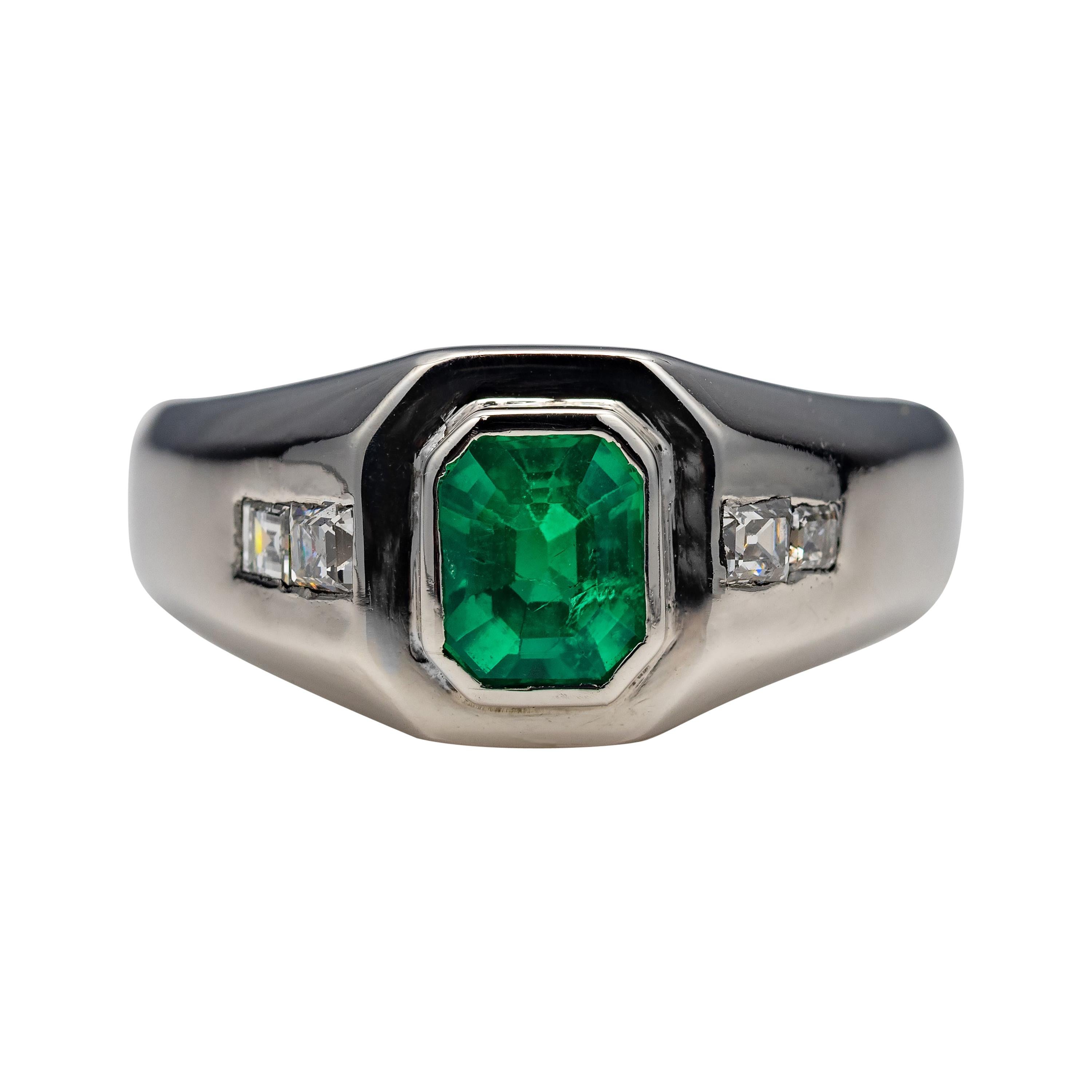 Men's Emerald Ring with Diamonds in Platinum
