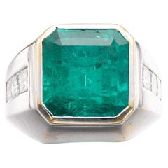 18K Gold 4 CT Natural Emerald and Diamond Antique Art Deco Style Engagement Ring