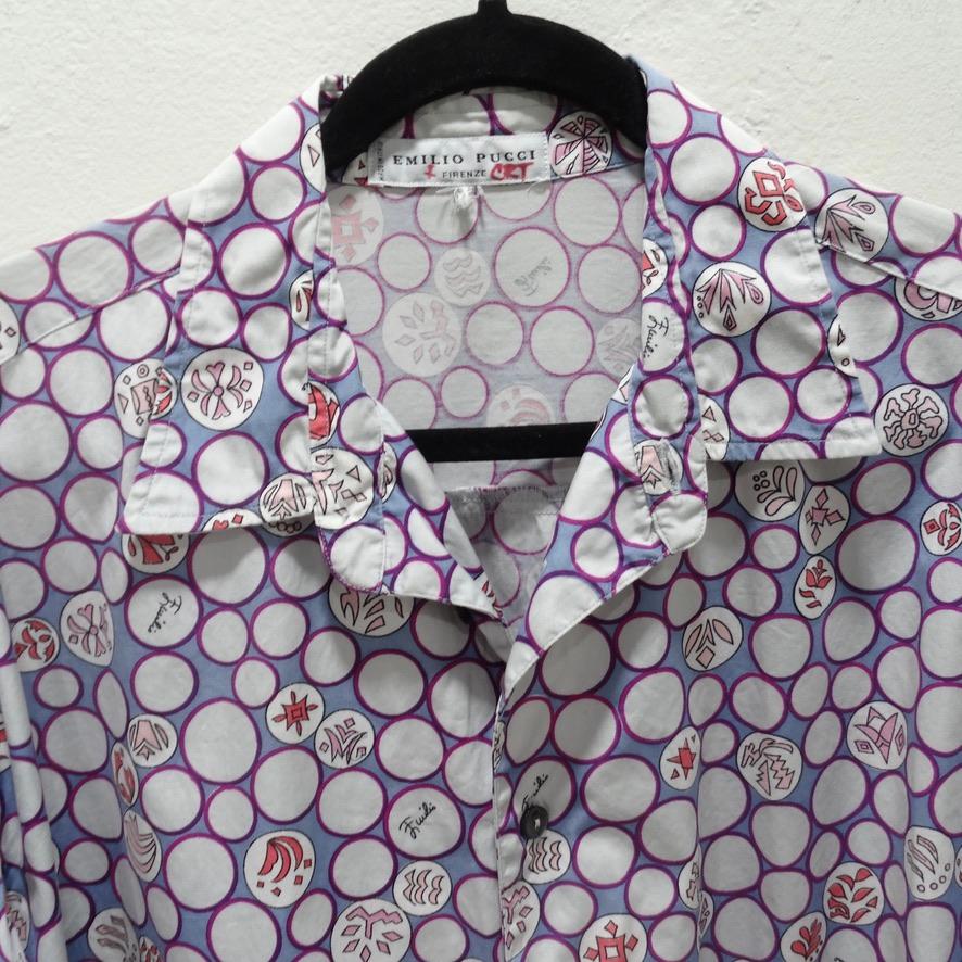 Mens Emilio Pucci Printed Button Down Shirt In Good Condition For Sale In Scottsdale, AZ