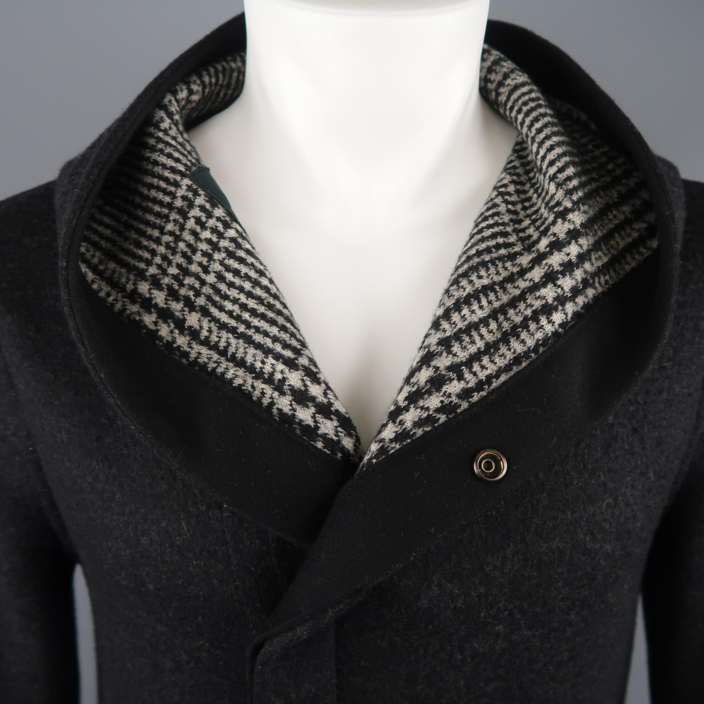 Black Men's EMPORIO ARMANI 36 Charcoal Wool Blend Hooded Coat