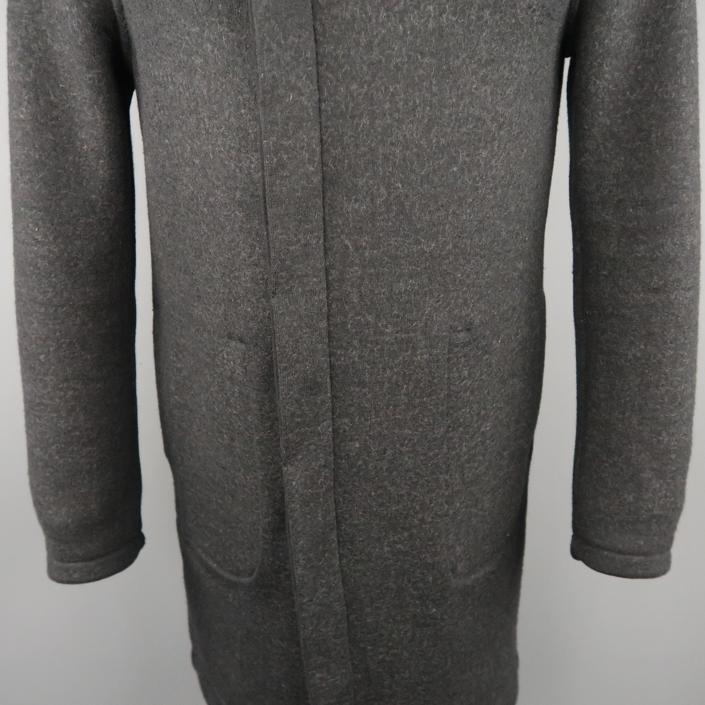 Men's EMPORIO ARMANI 36 Charcoal Wool Blend Hooded Coat In Excellent Condition In San Francisco, CA