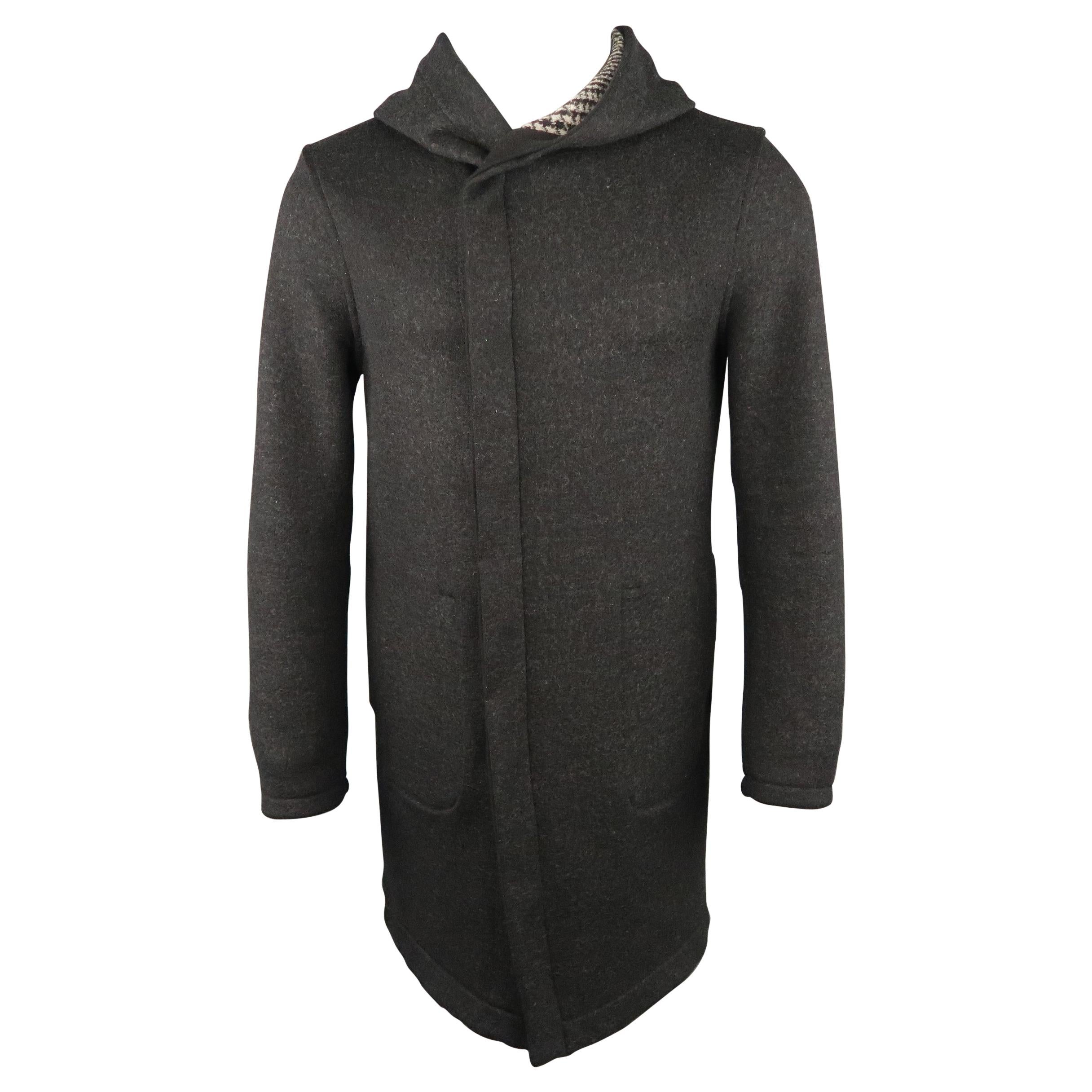 Men's EMPORIO ARMANI 36 Charcoal Wool Blend Hooded Coat