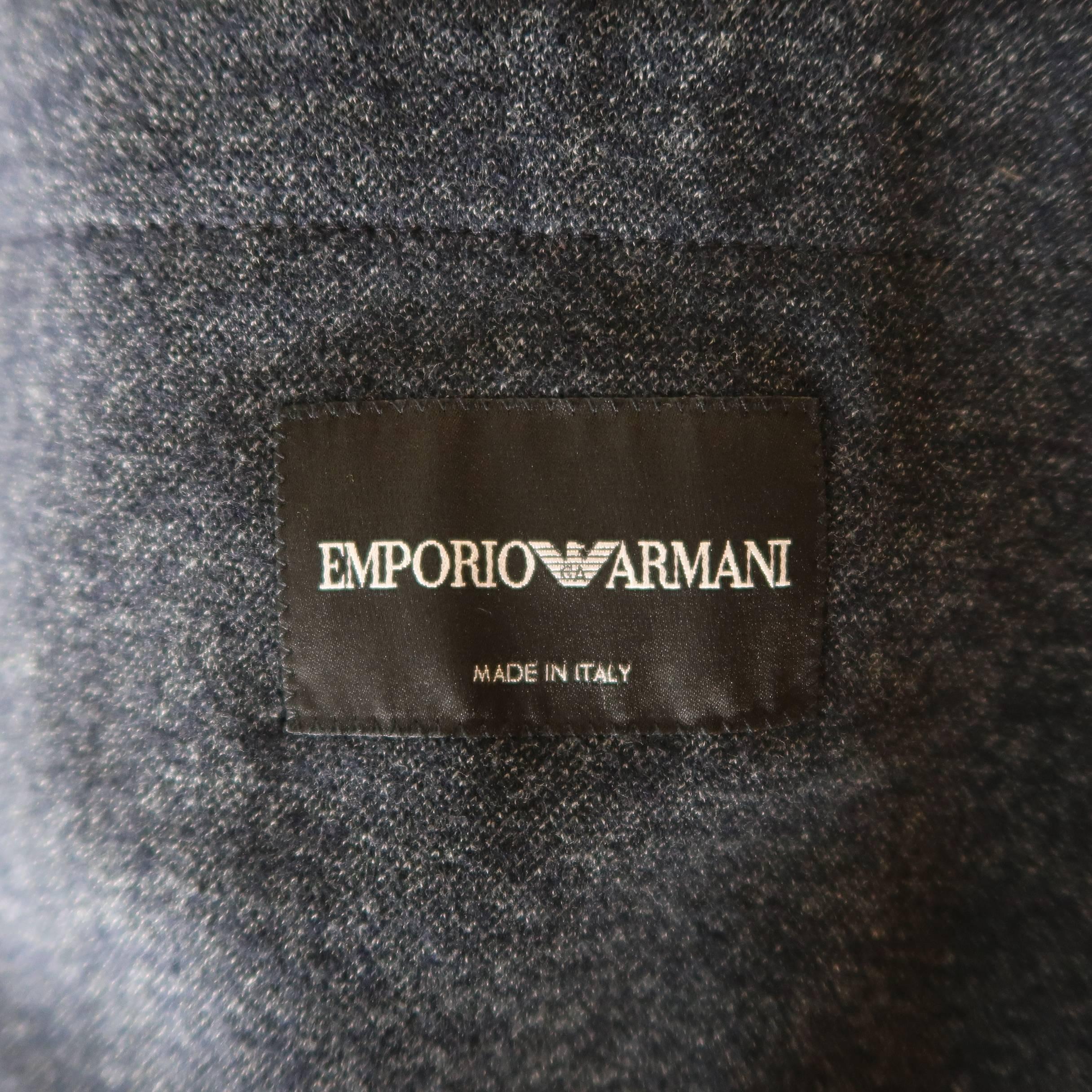 Men's EMPORIO ARMANI 38 Short Navy Herringbone Wool / Cotton 3 Piece Suit 4