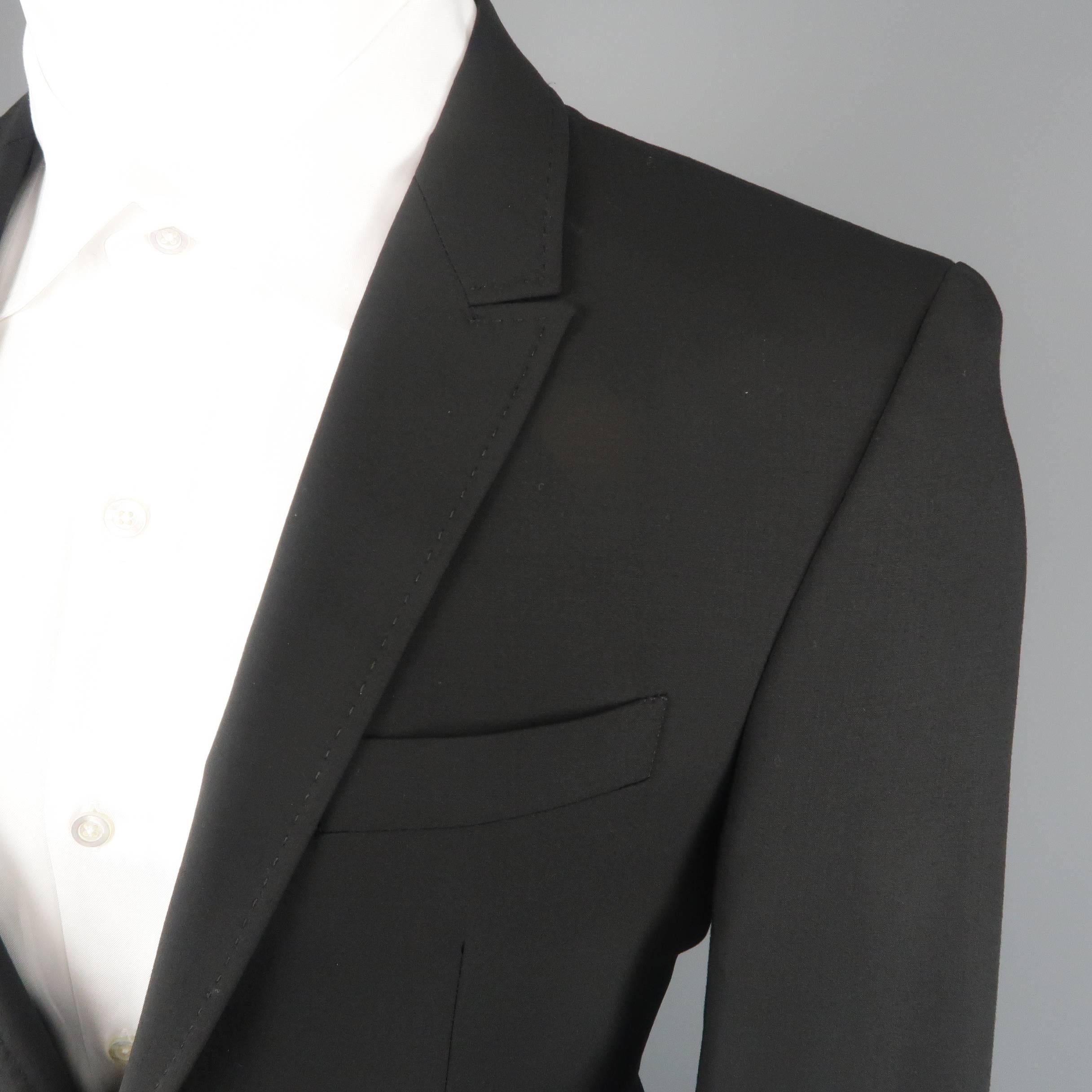 Men's EMPORIO ARMANI 40 Regular Black Wool Blend Peak Lapel 32x33 Suit In Excellent Condition In San Francisco, CA
