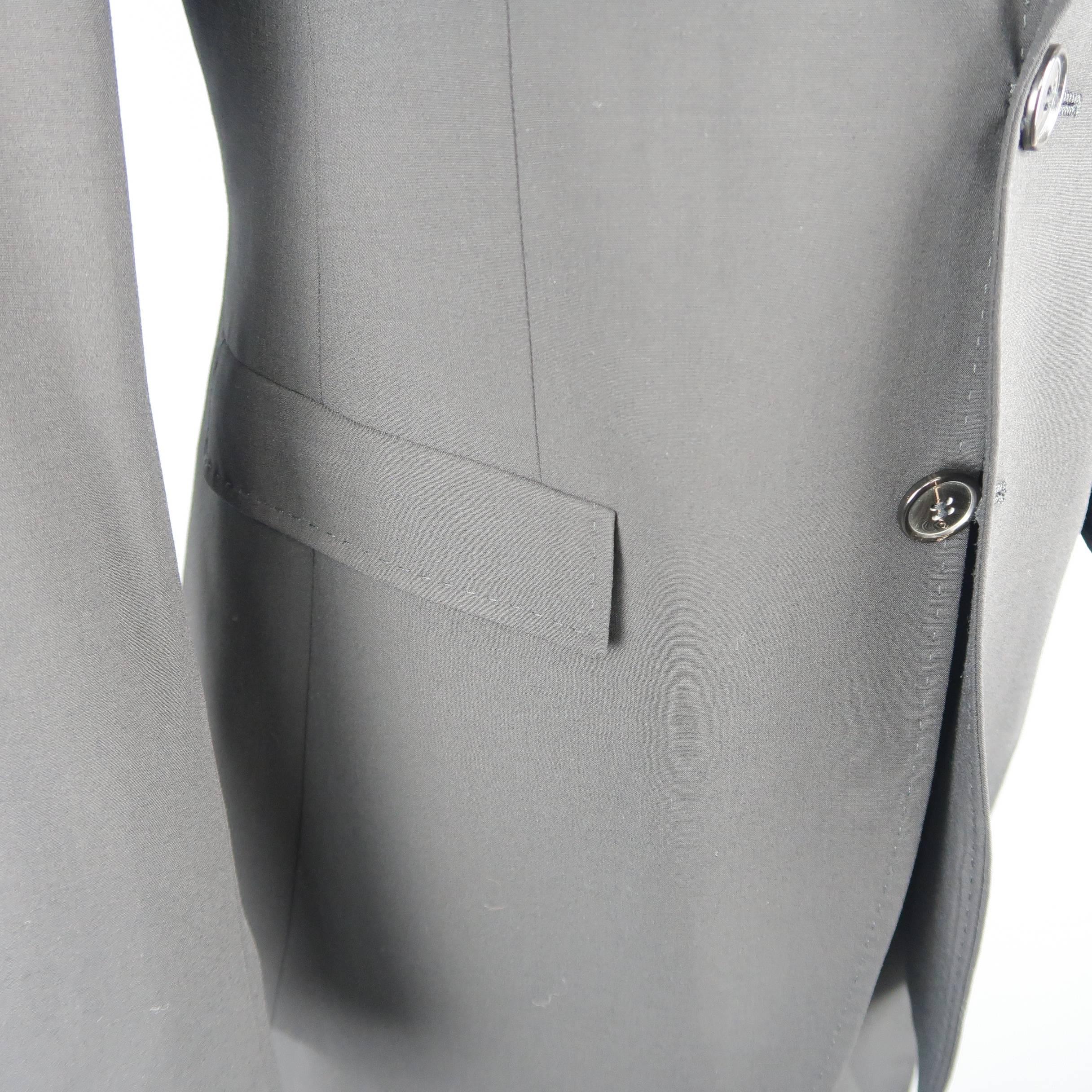 Men's EMPORIO ARMANI 40 Regular Black Wool Blend Peak Lapel 32x33 Suit 1