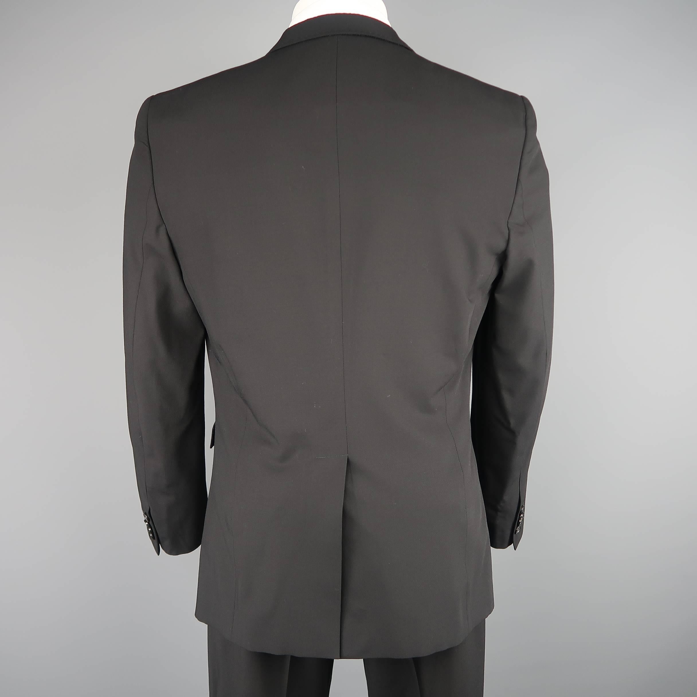Men's EMPORIO ARMANI 40 Regular Black Wool Blend Peak Lapel 32x33 Suit 3