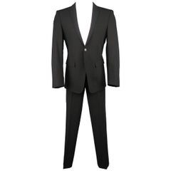 Men's EMPORIO ARMANI 40 Regular Black Wool Blend Peak Lapel 32x33 Suit